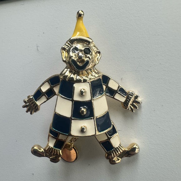 Gold Tone Clown Pin with Navy and Cream Enamel - Picture 3 of 6
